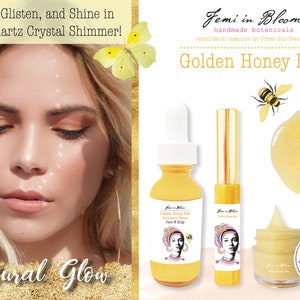 Golden Honey Bee Illuminator Serum for Face and Body / Natural Shimmer Highlighting Glow / Anti-Aging, Hydrating, Moisturizing / Organic image 9