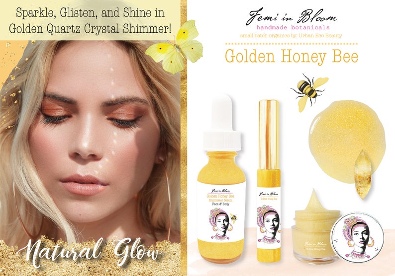 Golden Honey Bee Illuminator Serum for Face and Body / Natural Shimmer Highlighting Glow / Anti-Aging, Hydrating, Moisturizing / Organic image 9