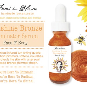 Sunshine Bronze Illuminator Serum for Face and Body / Quartz Shimmer Dewy Highlighting Glow / Anti-Aging, Hydrating, Moisturizing / Organic image 3