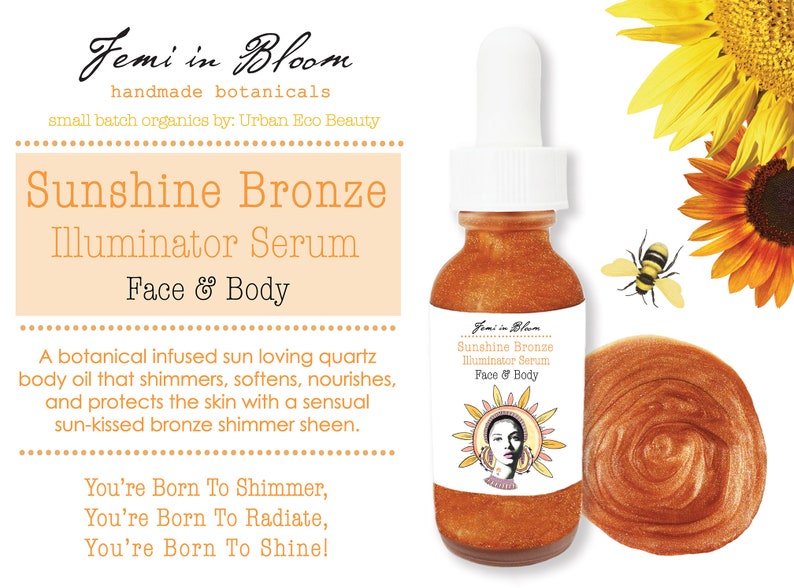 Sunshine Bronze Illuminator Serum for Face and Body / Quartz Shimmer Dewy Highlighting Glow / Anti-Aging, Hydrating, Moisturizing / Organic image 3