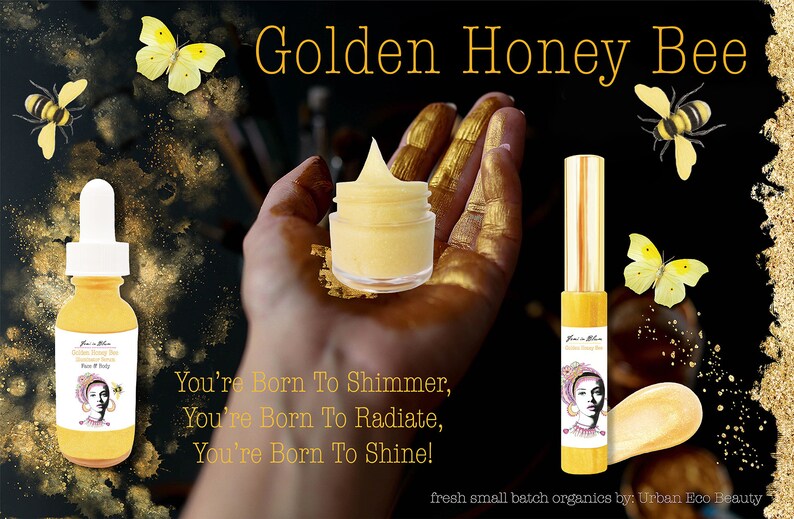 Golden Honey Bee Illuminator Serum for Face and Body / Natural Shimmer Highlighting Glow / Anti-Aging, Hydrating, Moisturizing / Organic image 8