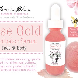 Rose Gold Illuminator Serum for Face and Body / Pink Quartz Shimmer Dewy Highlighting Glow / Anti-Aging, Hydrating, Moisturizing / Organic image 5