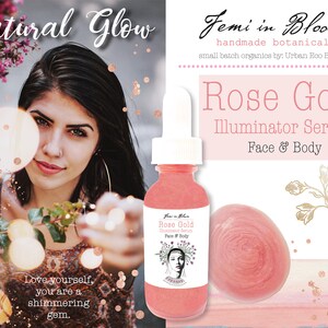 Rose Gold Illuminator Serum for Face and Body / Pink Quartz Shimmer Dewy Highlighting Glow / Anti-Aging, Hydrating, Moisturizing / Organic image 3