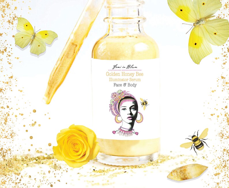 Golden Honey Bee Illuminator Serum for Face and Body / Natural Shimmer Highlighting Glow / Anti-Aging, Hydrating, Moisturizing / Organic image 6