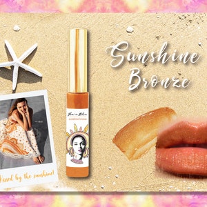 Sunshine Bronze Sheer Shimmer Organic Lip Gloss Plumper Treatment / Plant-based, Manuka Honey, Bee Venom / Lip Booster, Moisturize, Hydrate image 3