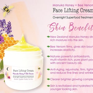 Organic Face Lifting Manuka Honey Bee Venom Boosted Day To Night Cream / Radiant Youthful Anti-Aging Facial Cream / Holistic Skin Superfood image 3