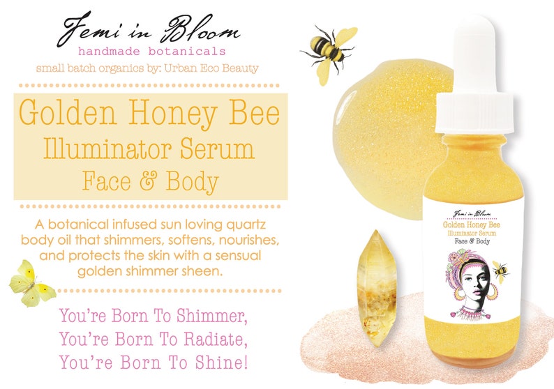 Golden Honey Bee Illuminator Serum for Face and Body / Natural Shimmer Highlighting Glow / Anti-Aging, Hydrating, Moisturizing / Organic image 5