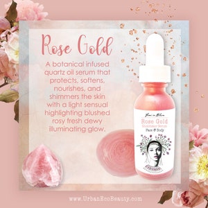 Rose Gold Illuminator Serum for Face and Body / Pink Quartz Shimmer Dewy Highlighting Glow / Anti-Aging, Hydrating, Moisturizing / Organic image 2