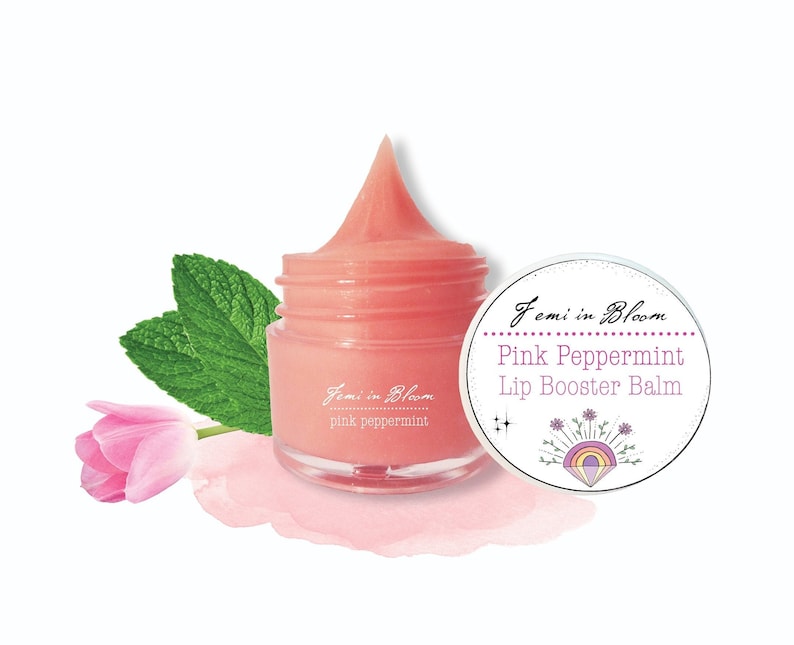 Pink Peppermint Organic Whipped Lip Balm Booster Treatment / Plant Based, Manuka Honey, Bee Venom / Anti-Aging, Moisturize, Hydrate, Plump image 1