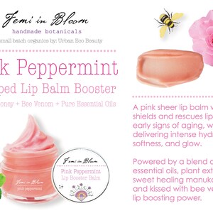 Pink Peppermint Organic Whipped Lip Balm Booster Treatment / Plant Based, Manuka Honey, Bee Venom / Anti-Aging, Moisturize, Hydrate, Plump image 3