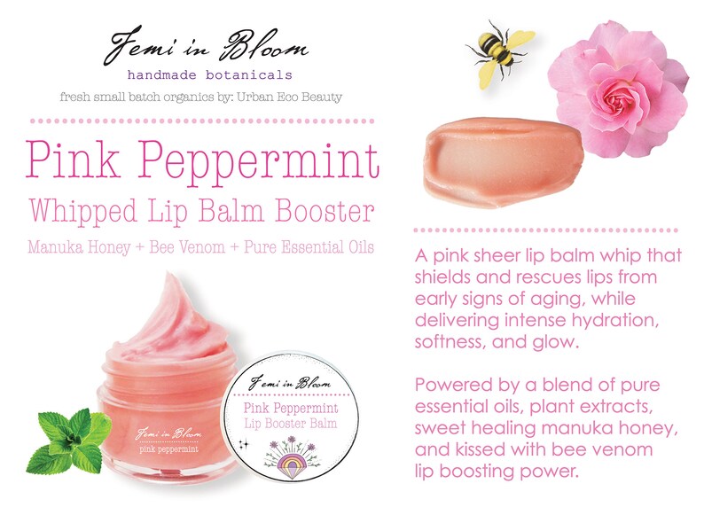 Pink Peppermint Organic Whipped Lip Balm Booster Treatment / Plant Based, Manuka Honey, Bee Venom / Anti-Aging, Moisturize, Hydrate, Plump image 3