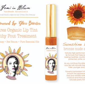 Sunshine Bronze Sheer Shimmer Organic Lip Gloss Plumper Treatment / Plant-based, Manuka Honey, Bee Venom / Lip Booster, Moisturize, Hydrate image 4