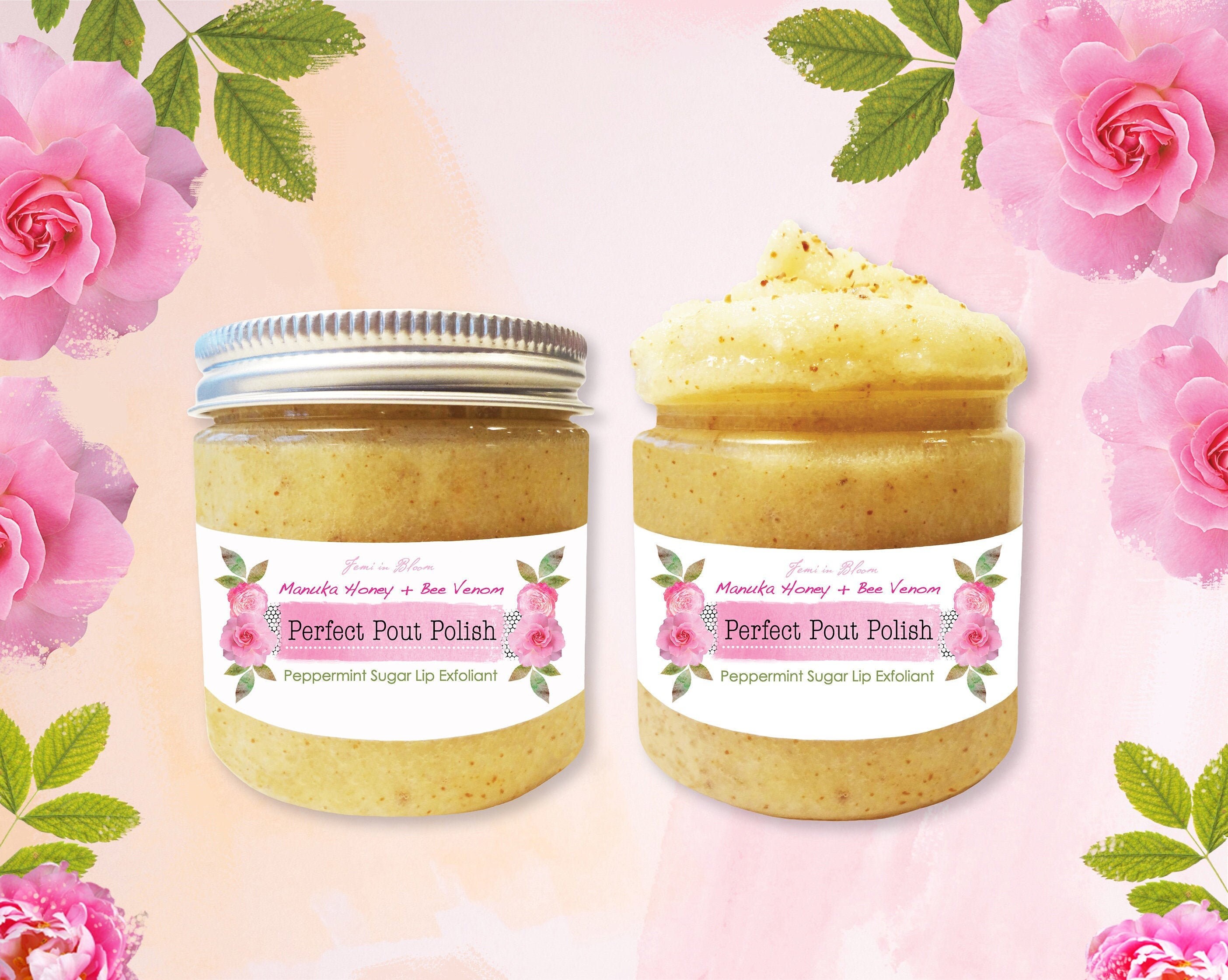 Organic Peppermint Sugar Lip Polish Exfoliator | Raw Manuka Honey, Be…