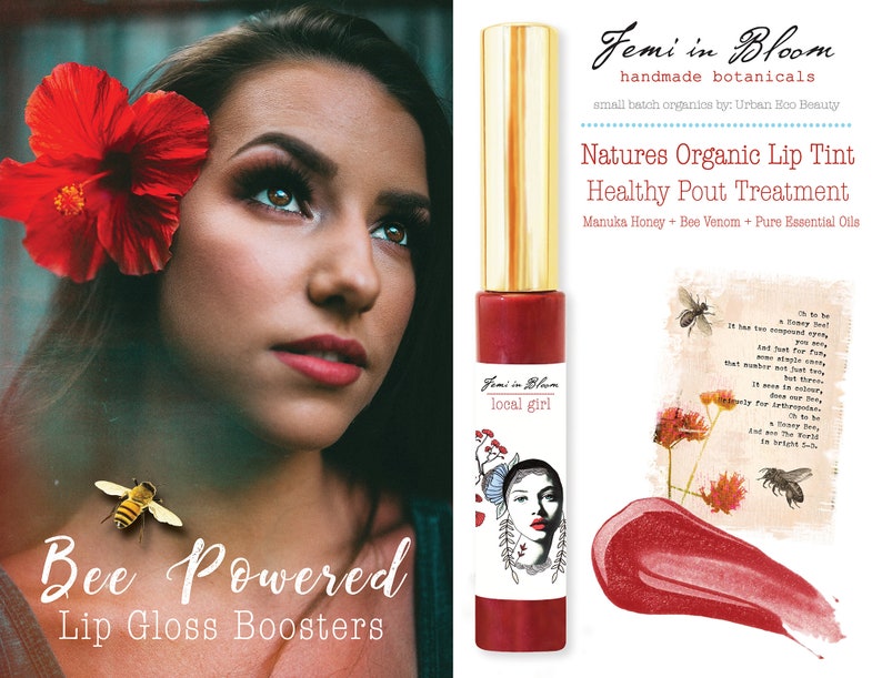 Red Cherry Sheer Glow Organic Lip Gloss Plumper Treatment / Plant-based, Raw Manuka Honey, Bee Venom / Lip Booster Glow, Moisturize, Hydrate image 2