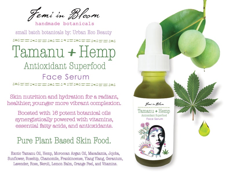 Tamanu Hemp Antioxidant Rich Superfood Face Serum / Exotic Organic Botanicals, Plant Based Superfood Facial Oil / Anti-Aging, Moisturize Bild 3