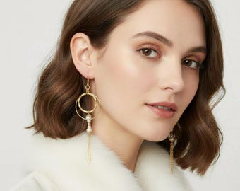 Handmade Earrings double hoop gold and pearl