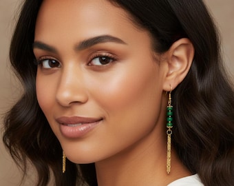 Handmade Earrings Jade and Gold Dangles