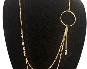 Hammered Metal Hoop and Pearl Necklace