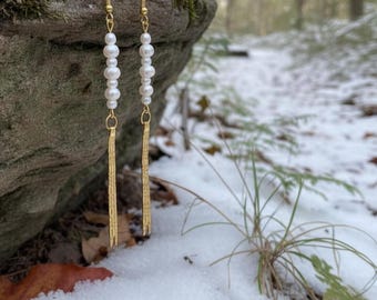 Handmade Pearl and Chain Dangle Earrings
