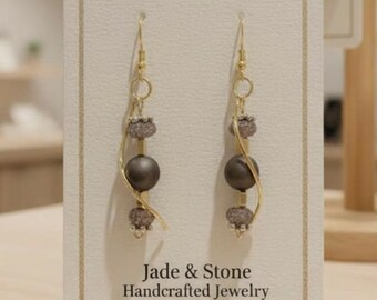 Gold and Beaded Dangle Earrings