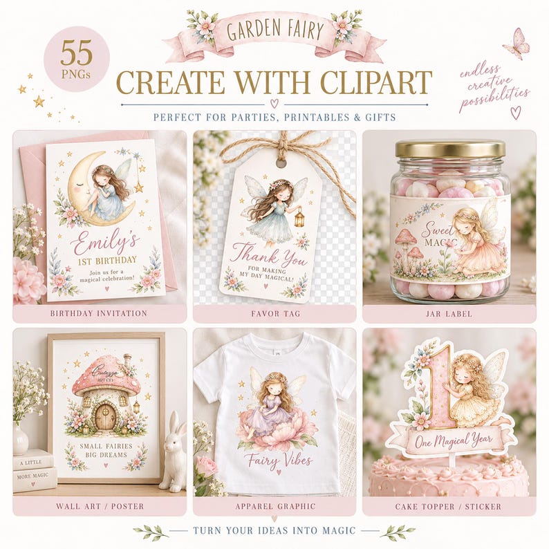 Watercolor Fairy Clipart Enchanted Garden PNG Magical Forest Birthday ...