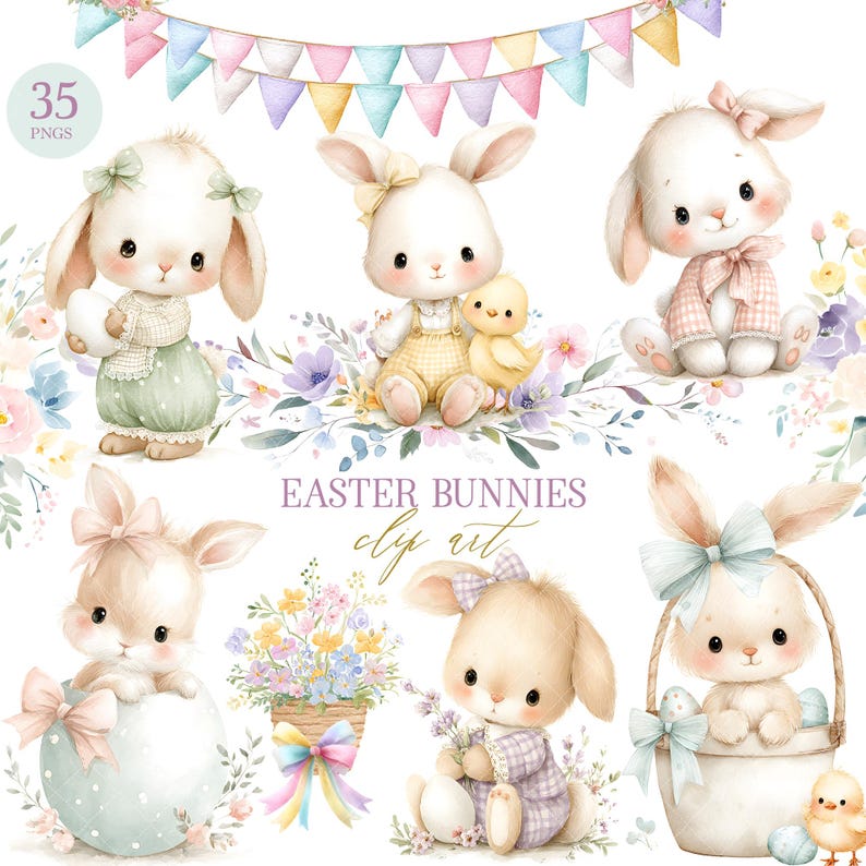 Watercolor Easter Bunnies Clipart Bundle: PNG Bunny (commercial Use) - Etsy