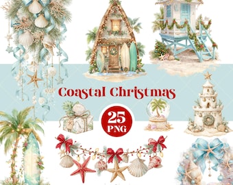 Coastal Christmas Clip art:PNG bundle (Digital Download)