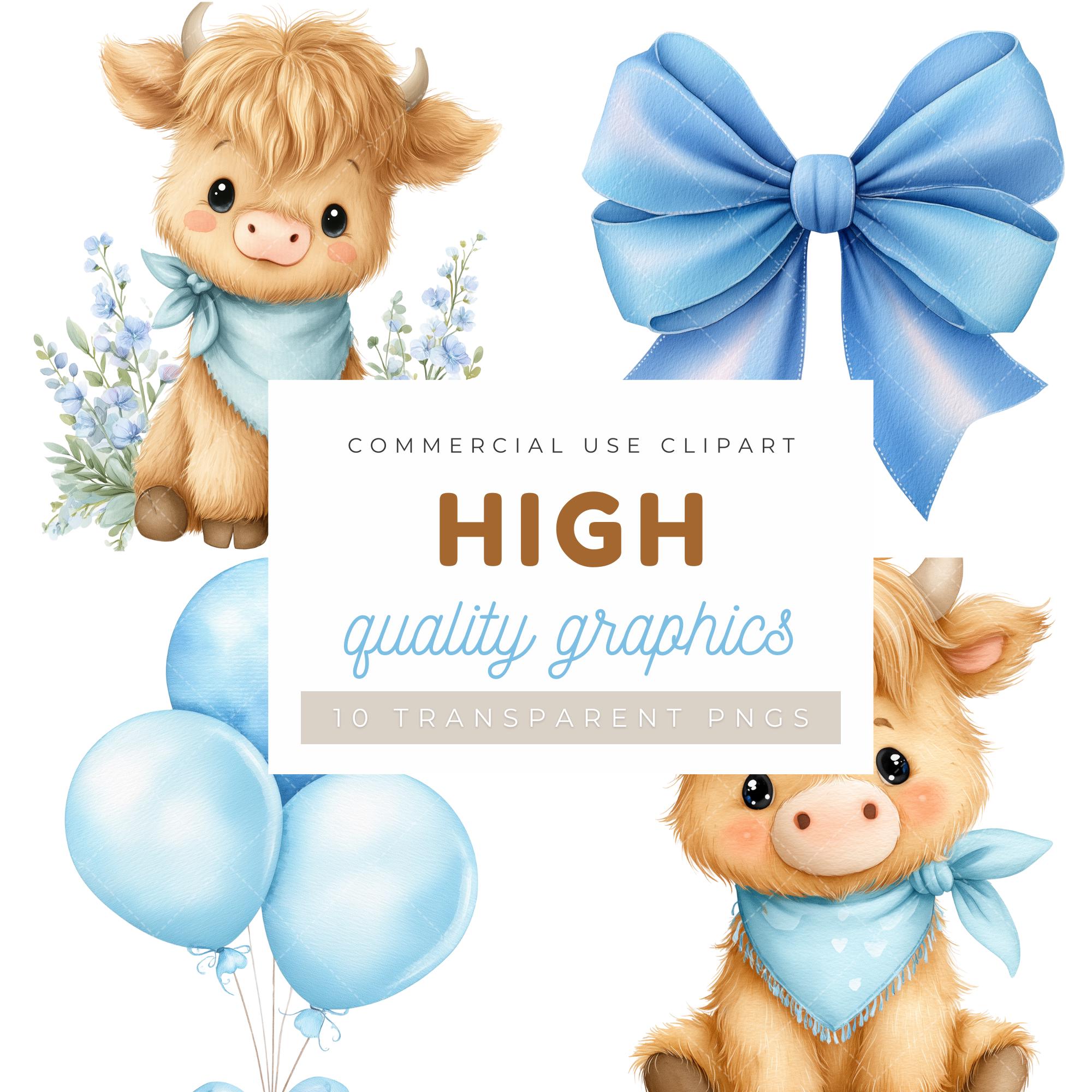 Highland Cow Boy Clipart: Watercolor Baby Shower PNG (digital Download ...