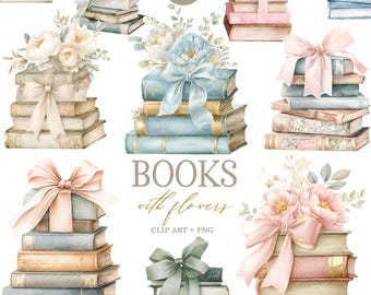 Books Watercolor Clipart Bundle, Cottagecore Book Stack (Digital Download)