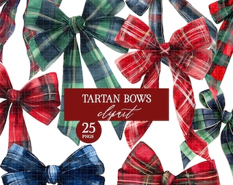 Tartan Bows Watercolor Clipart Bundle: PNG, Digital Download, Commercial use