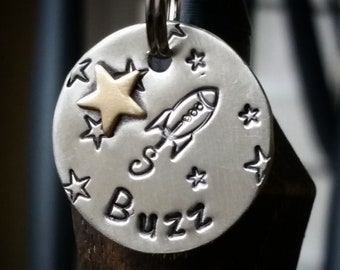 custom dog id tag- pet tag with rocket and star- Comet- pet id tag