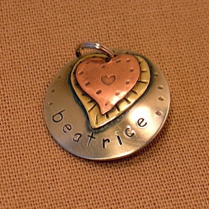 Heart dog tag- DOG NAME TAG - whimsical- dog love-Dog Tag- 1"- Beatrice