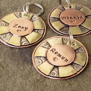 Dog ID Tag- Dog tag- Pet Name tag-  Sun dog ID tag- Lots of Sunshine- XL mixed metal pet id tag- Sun- Sunny