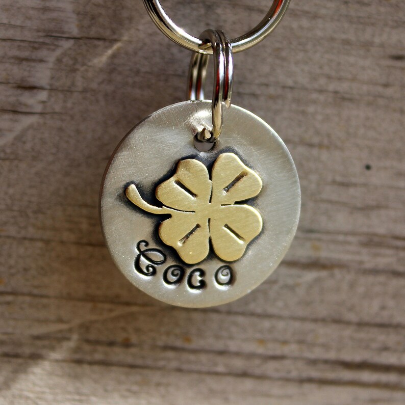 Clover Small Four Leaf Clover Pet Name Tag Dog or Cat ID Tag Etsy