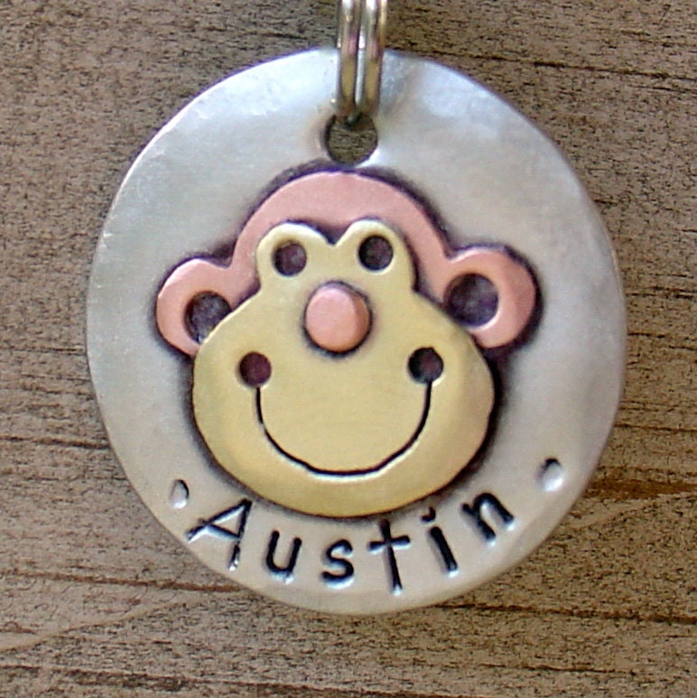 Small Dog ID tag- metal pet tag-  Monkey