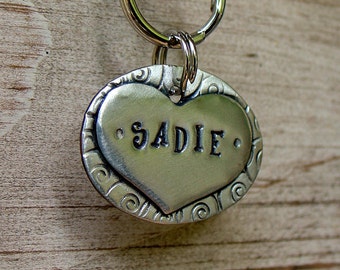 Heart Pet ID Tag for Pups dog Unique Custom Mixed Metal name tag for dogs - the Sadie
