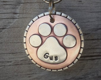 DOG TAG-pet id tag-dog tags for dogs-dog Id tag-dog tags-dog mom gift-pet tag-dog lover-handmade-paw print-paw tag-big dog-doggonetags-Gus