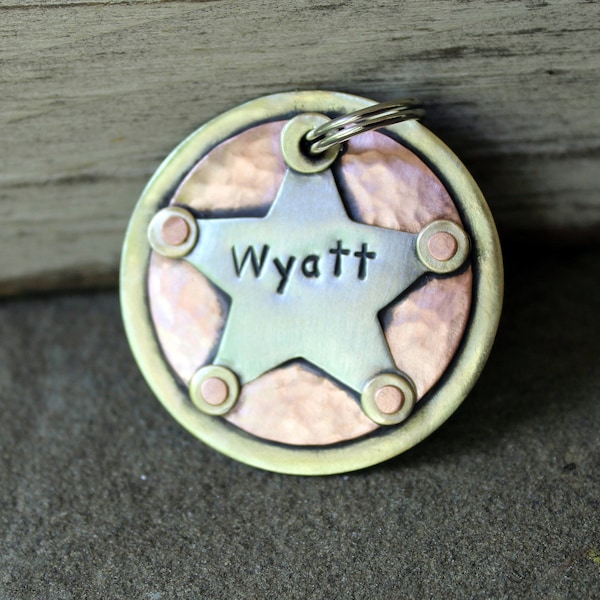 Big Boss -Pet ID tag- mixed metal sheriff star for large dogs