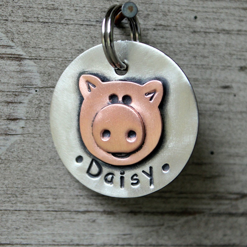 DOG TAG Custom Pet Id Tag Handmade Id Tag-Personalized Dog Collar ID Tag-Dog Tag for Dogs Pet Id tag Pig Id tag doggonetags Piglet image 1