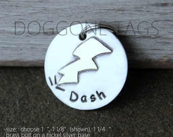 Dog ID tag- personalized lightening bolt metal tag - Zeus