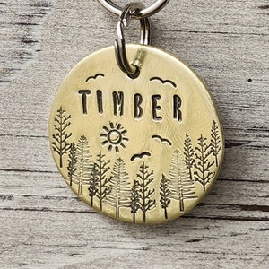 ADVENTURE PUP Pet Id Tag-trees- Handmade ID Tag-Personalized Dog Collar Id Tag-Dog Tag for Dogs-outdoorsy dog tag