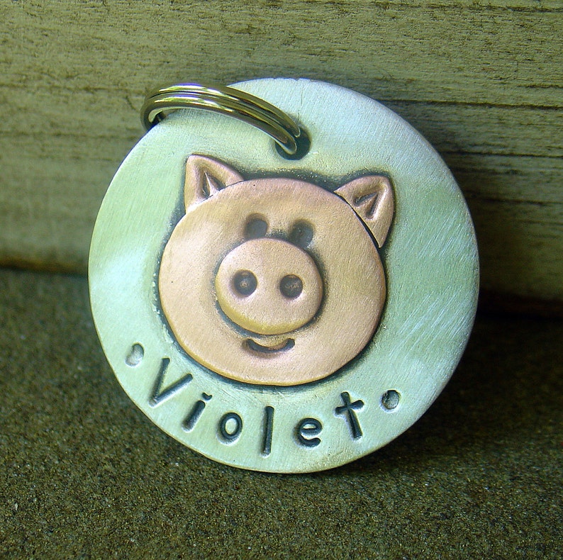 DOG TAG Custom Pet Id Tag Handmade Id Tag-Personalized Dog Collar ID Tag-Dog Tag for Dogs Pet Id tag Pig Id tag doggonetags Piglet image 2