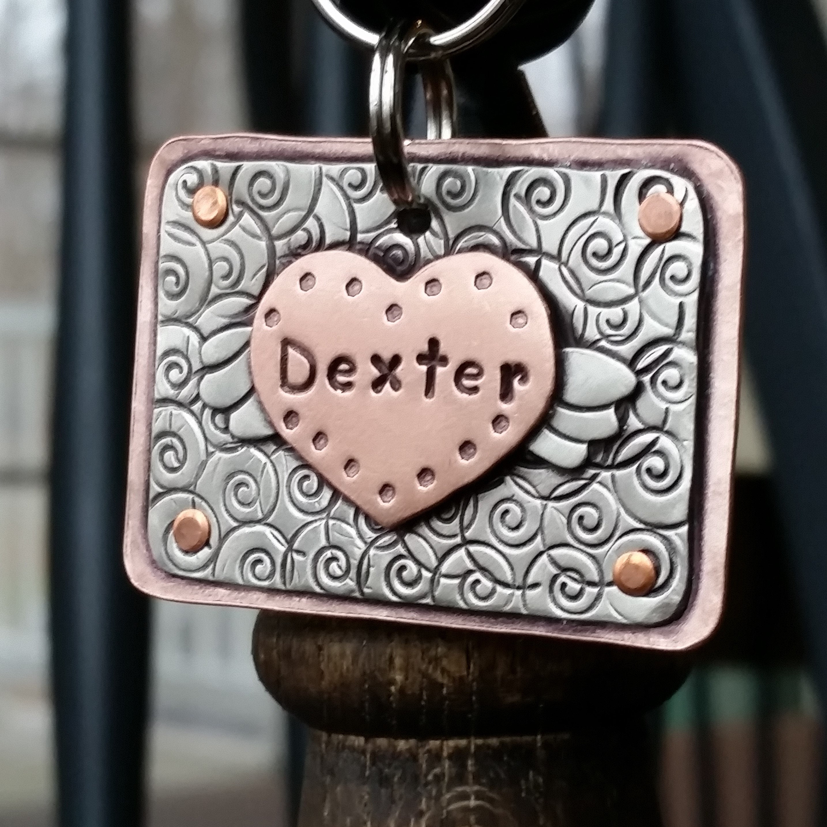Custom ID tag for large dogs or key ring- Soaring Heart- mixed metal …