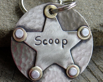 Sheriff Star Tag -Pet ID tag- mixed metal ranger star for dogs-cute boss tag- patrol tag for dogs and horses- Boss