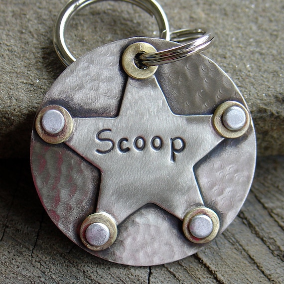 Sheriff Star Tag -Pet ID tag- mixed metal ranger star for dogs-cute boss tag- patrol tag for dogs and horses- Boss