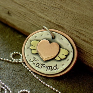 Winged Heart  Pendant Necklace in mixed metals with Mini ball chain