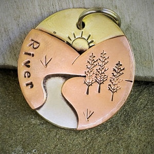 Dog ID tag- Mountain and River tag- Large Dog ID tag- personalized pet tag- River