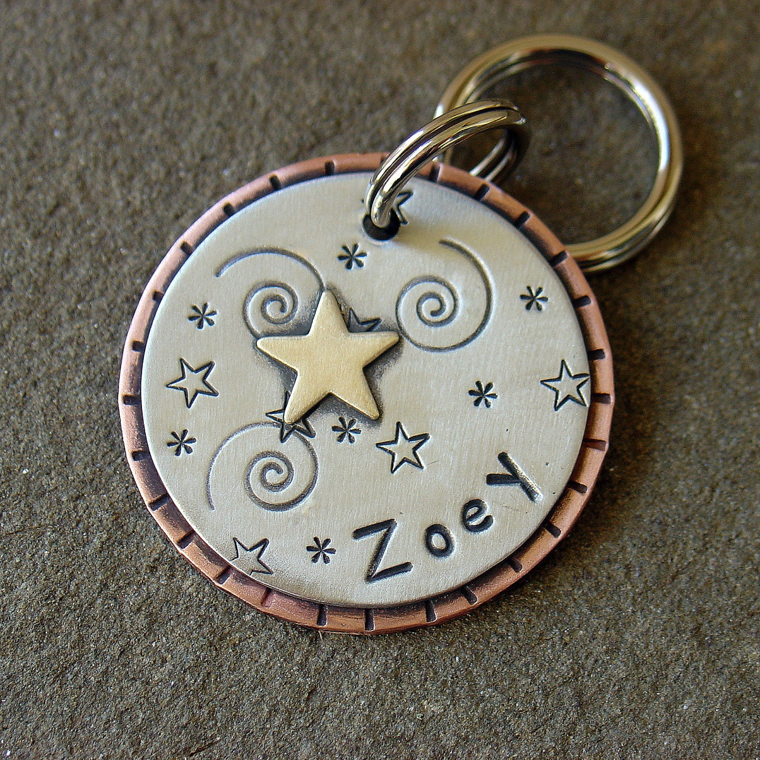 Custom pet ID tag-large dog tag with stars- Big Starry