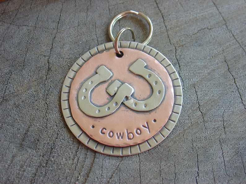 Double Horse Shoe - large mixed metal Pet ID Tag image 1