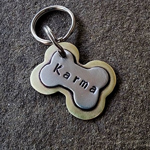 Bone dog id tag for small to medium dogs- pet id tag in copper and nickel silver